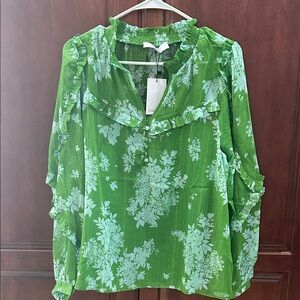 Sugarlips Green Floral Ruffle Blouse